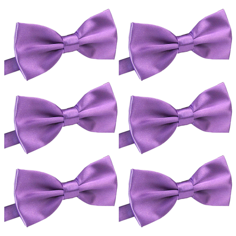 6x Mens Large Purple Bow Tie Bulk Pack (Pre-Tied Classic Formal Necktie)