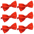 6x Mens Large Red Bow Tie Bulk Pack (Pre-Tied Classic Formal Necktie)
