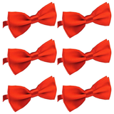 6x Mens Large Red Bow Tie Bulk Pack (Pre-Tied Classic Formal Necktie)