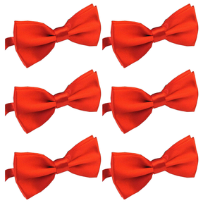6x Mens Large Red Bow Tie Bulk Pack (Pre-Tied Classic Formal Necktie)