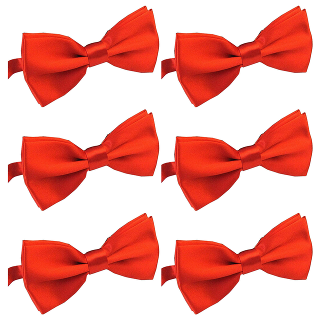 6x Mens Large Red Bow Tie Bulk Pack (Pre-Tied Classic Formal Necktie)