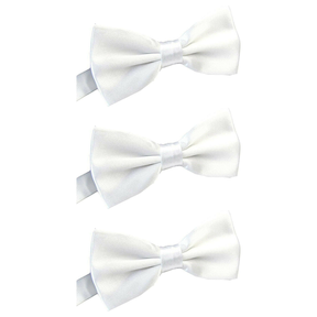 3x Mens Large White Bow Tie Bulk Pack (Pre-Tied Classic Formal Necktie)