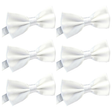 6x Mens Large White Bow Tie Bulk Pack (Pre-Tied Classic Formal Necktie)