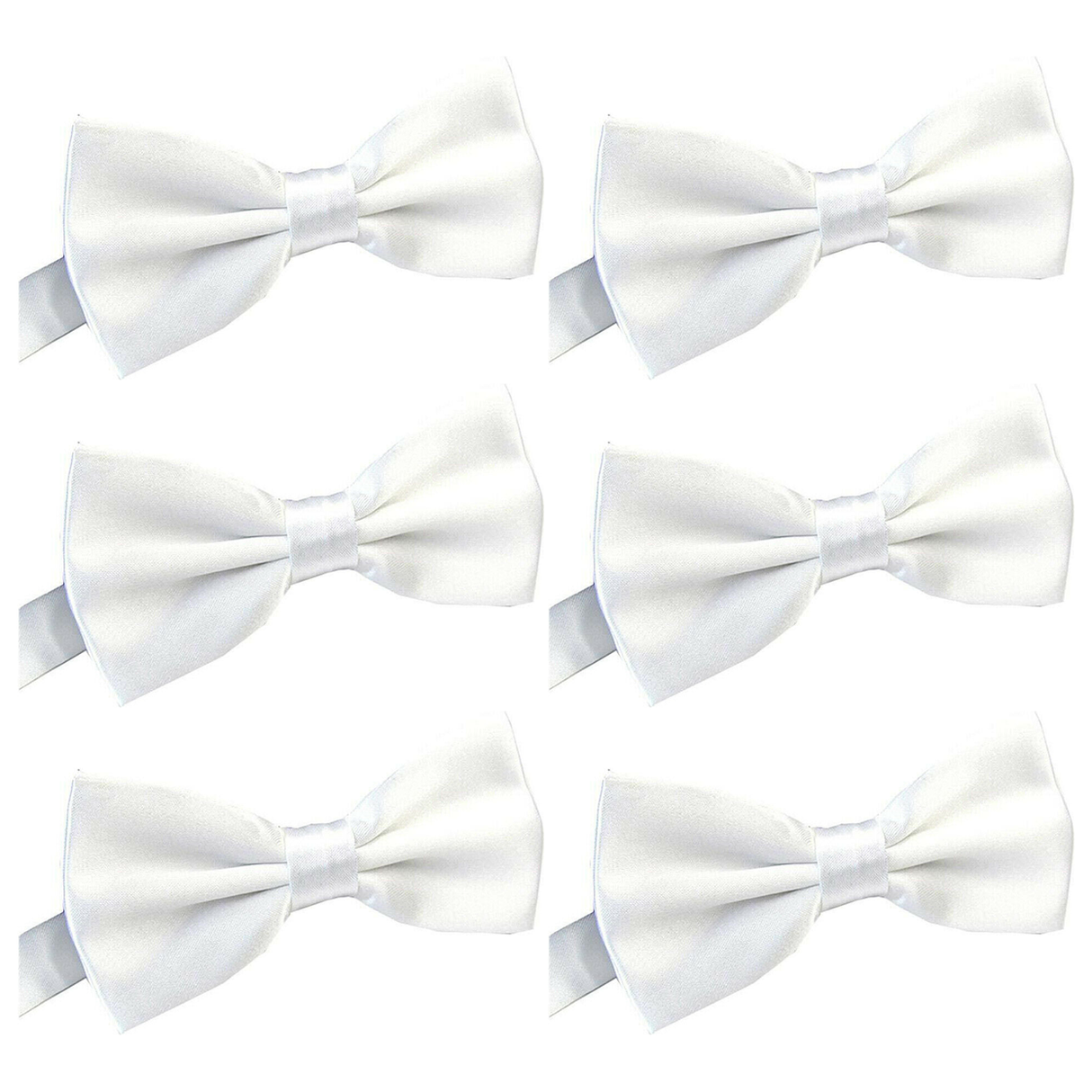 6x Mens Large White Bow Tie Bulk Pack (Pre-Tied Classic Formal Necktie)