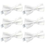 6x Mens Large White Bow Tie Bulk Pack (Pre-Tied Classic Formal Necktie)