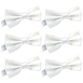 6x Mens Large White Bow Tie Bulk Pack (Pre-Tied Classic Formal Necktie)