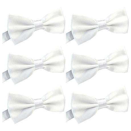 6x Mens Large White Bow Tie Bulk Pack (Pre-Tied Classic Formal Necktie)