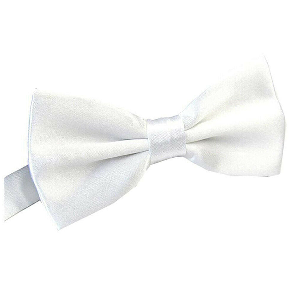 Mens Large White Bow Tie (Pre-Tied Classic Formal Necktie)