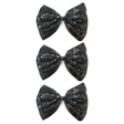 3x Black Large Sequin Polka Dots Bow Tie Bulk Pack - Fancy Dress Costume Party
