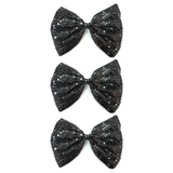 3x Black Large Sequin Polka Dots Bow Tie Bulk Pack - Fancy Dress Costume Party