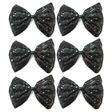 6x Black Large Sequin Polka Dots Bow Tie Bulk Pack - Fancy Dress Costume Party