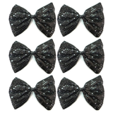 6x Black Large Sequin Polka Dots Bow Tie Bulk Pack - Fancy Dress Costume Party
