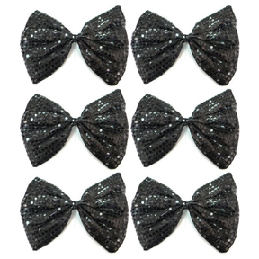 6x Black Large Sequin Polka Dots Bow Tie Bulk Pack - Fancy Dress Costume Party