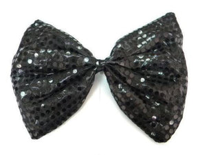 Black Large Sequin Polka Dots Bow Tie - Fancy Dress Costume Party