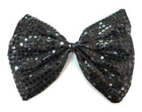 Black Large Sequin Polka Dots Bow Tie - Fancy Dress Costume Party