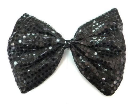 6x Black Large Sequin Polka Dots Bow Tie Bulk Pack - Fancy Dress Costume Party