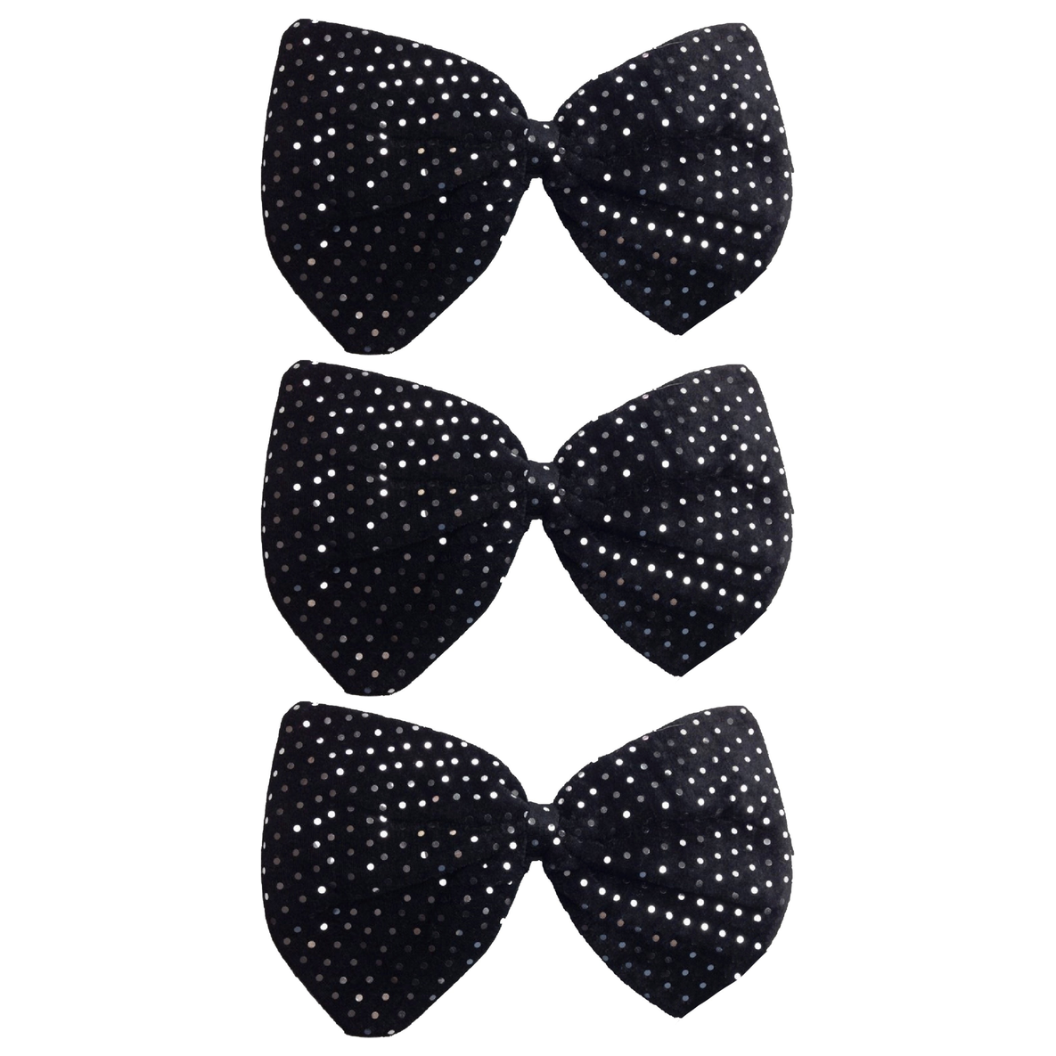 3x Black/Silver Large Sequin Polka Dots Bow Tie Bulk Pack - Fancy Dress Costume Party