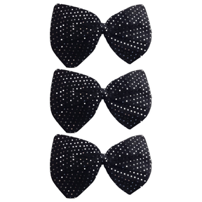 3x Black/Silver Large Sequin Polka Dots Bow Tie Bulk Pack - Fancy Dress Costume Party