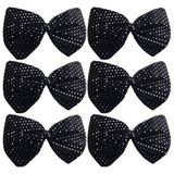 6x Black/Silver Large Sequin Polka Dots Bow Tie Bulk Pack - Fancy Dress Costume Party