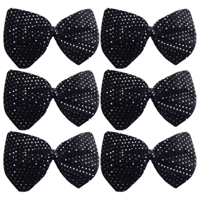 6x Black/Silver Large Sequin Polka Dots Bow Tie Bulk Pack - Fancy Dress Costume Party