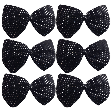 6x Black/Silver Large Sequin Polka Dots Bow Tie Bulk Pack - Fancy Dress Costume Party