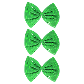 3x Green Large Sequin Polka Dots Bow Tie Bulk Pack - Fancy Dress Costume Party