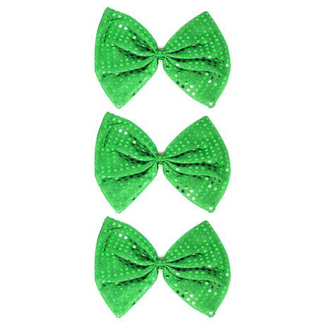 3x Green Large Sequin Polka Dots Bow Tie Pack - Fancy Dress Costume Party