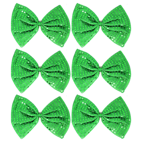 6x Green Large Sequin Polka Dots Bow Tie Bulk Pack - Fancy Dress Costume Party