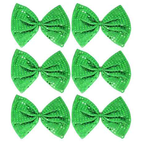 6x Green Large Sequin Polka Dots Bow Tie Bulk Pack - Fancy Dress Costume Party
