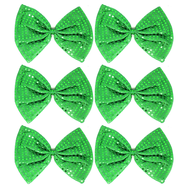 6x Green Large Sequin Polka Dots Bow Tie Bulk Pack - Fancy Dress Costume Party