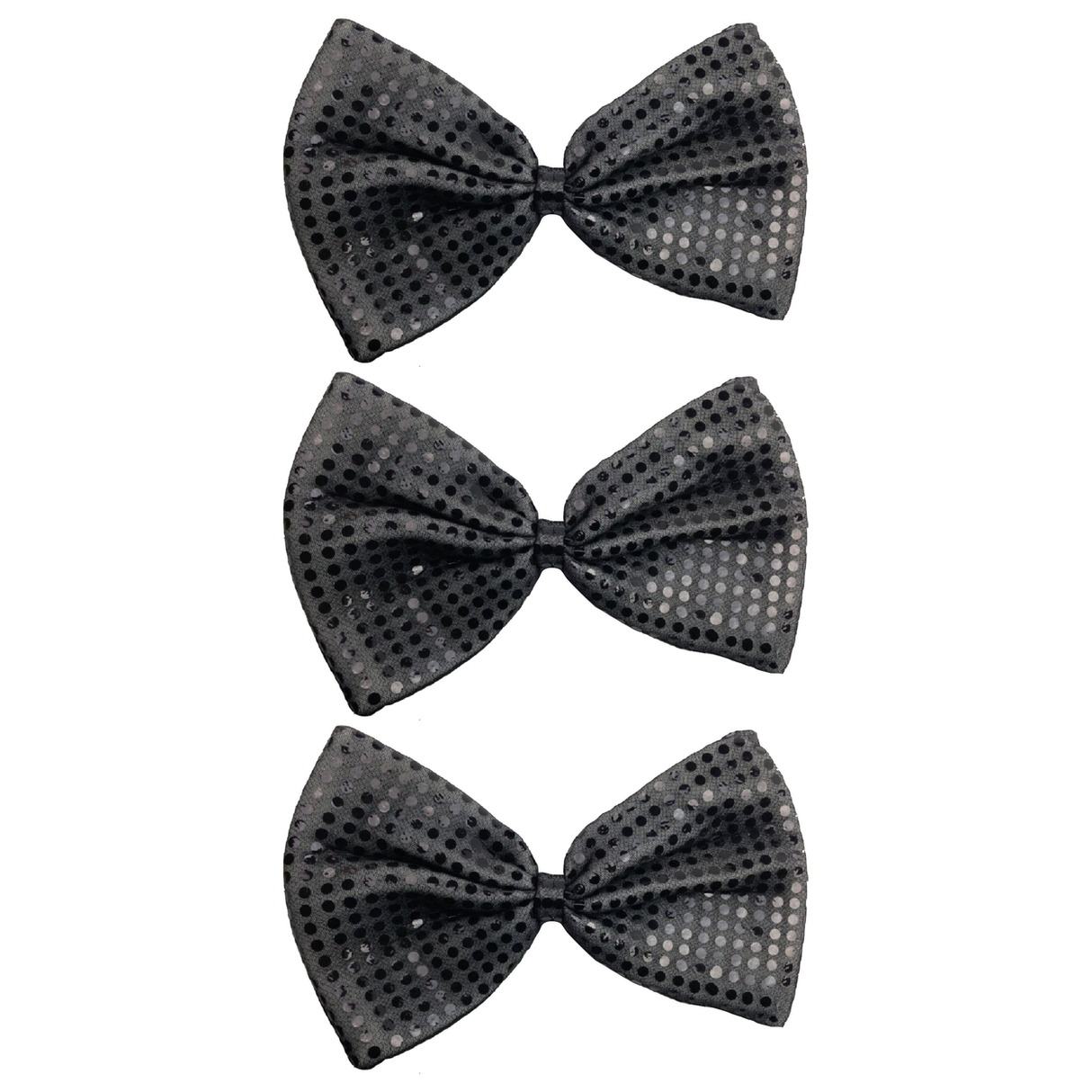 3x Grey/Black Large Sequin Polka Dots Bow Tie Bulk Pack - Fancy Dress Costume Party