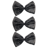3x Grey/Black Large Sequin Polka Dots Bow Tie Bulk Pack - Fancy Dress Costume Party