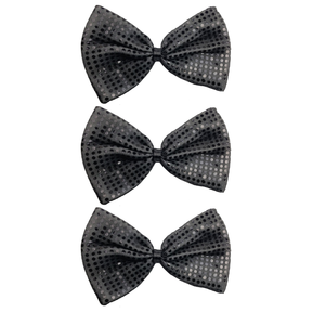 3x Grey/Black Large Sequin Polka Dots Bow Tie Bulk Pack - Fancy Dress Costume Party