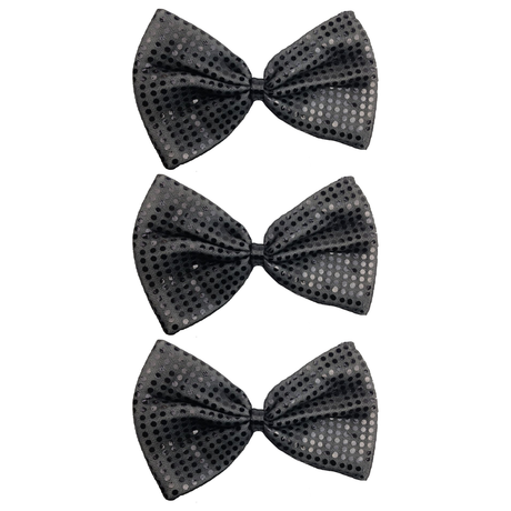 3x Grey/Black Large Sequin Polka Dots Bow Tie Pack - Fancy Dress Costume Party