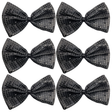 6x Grey/Black Large Sequin Polka Dots Bow Tie Bulk Pack - Fancy Dress Costume Party