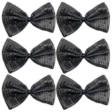 6x Grey/Black Large Sequin Polka Dots Bow Tie Bulk Pack - Fancy Dress Costume Party