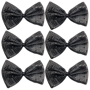 6x Grey/Black Large Sequin Polka Dots Bow Tie Bulk Pack - Fancy Dress Costume Party