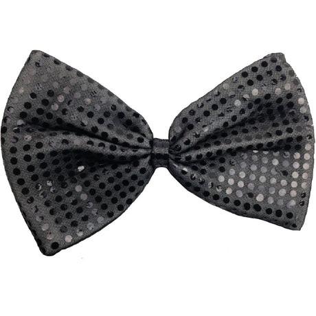 6x Grey/Black Large Sequin Polka Dots Bow Tie Bulk Pack - Fancy Dress Costume Party