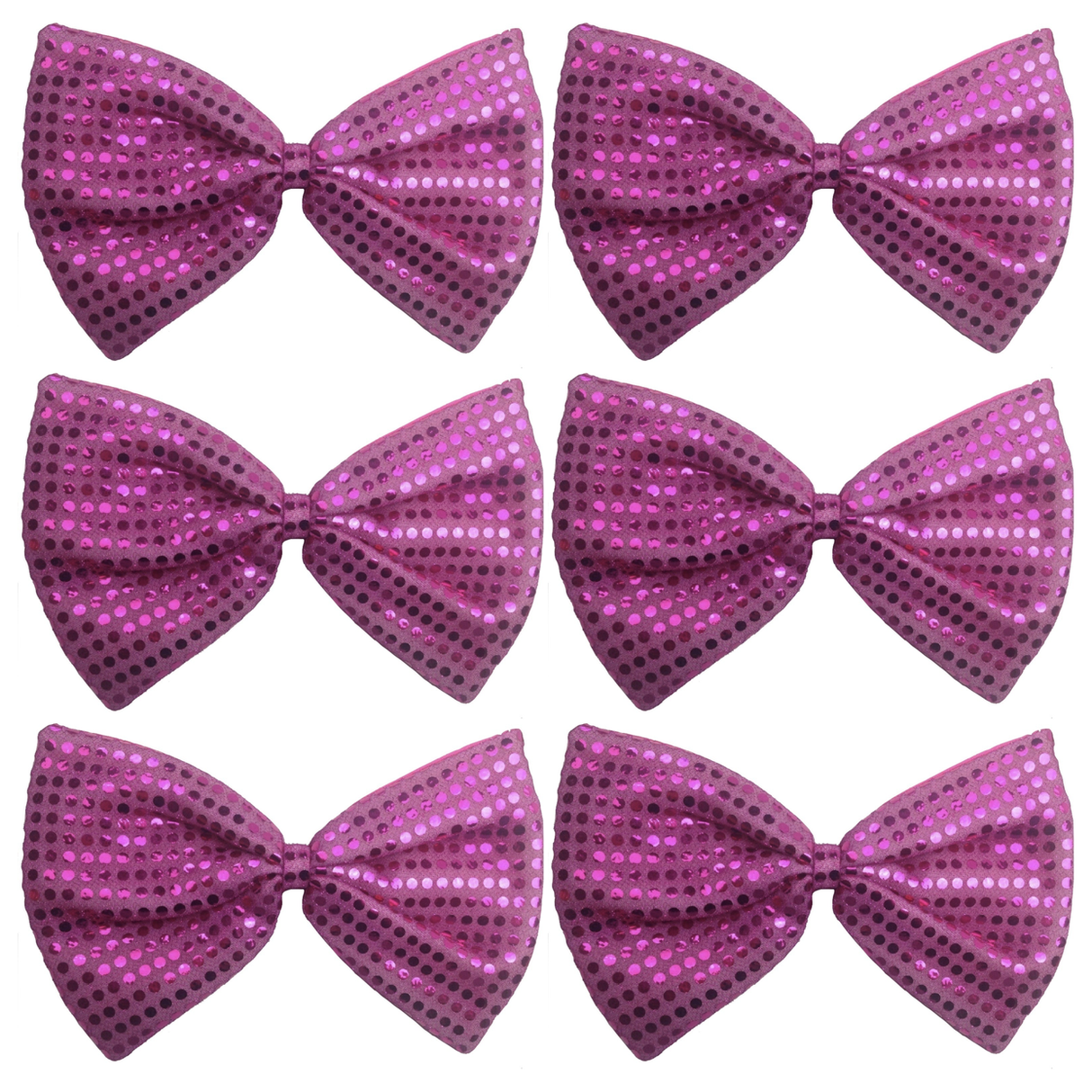 6x Hot Pink Large Sequin Polka Dots Bow Tie Bulk Pack - Fancy Dress Costume Party