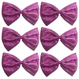 6x Hot Pink Large Sequin Polka Dots Bow Tie Bulk Pack - Fancy Dress Costume Party
