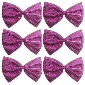 6x Hot Pink Large Sequin Polka Dots Bow Tie Bulk Pack - Fancy Dress Costume Party