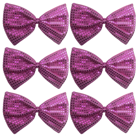 6x Hot Pink Large Sequin Polka Dots Bow Tie Bulk Pack - Fancy Dress Costume Party