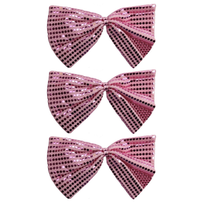 3x Light Pink Large Sequin Polka Dots Bow Tie Bulk Pack - Fancy Dress Costume Party