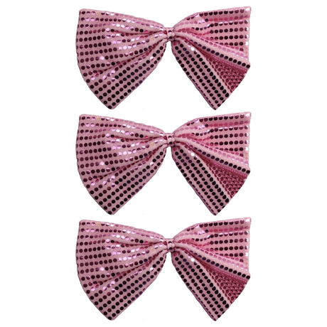 3x Light Pink Large Sequin Polka Dots Bow Tie Pack - Fancy Dress Costume Party