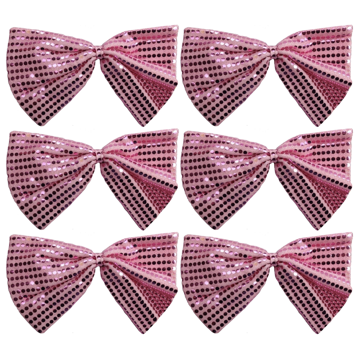6x Light Pink Large Sequin Polka Dots Bow Tie Bulk Pack - Fancy Dress Costume Party