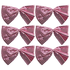 6x Light Pink Large Sequin Polka Dots Bow Tie Bulk Pack - Fancy Dress Costume Party
