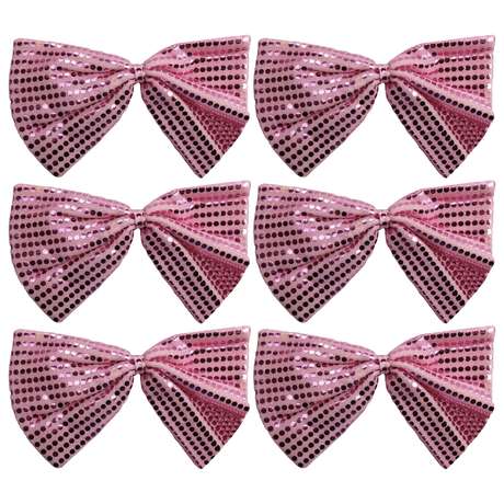 6x Light Pink Large Sequin Polka Dots Bow Tie Bulk Pack - Fancy Dress Costume Party