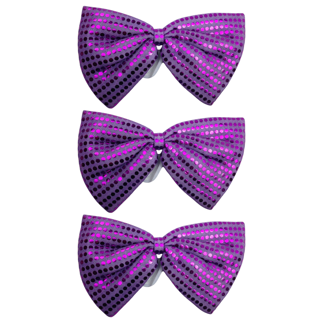 3x Purple Large Sequin Polka Dots Bow Tie Bulk Pack - Fancy Dress Costume Party