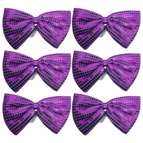 6x Purple Large Sequin Polka Dots Bow Tie Bulk Pack - Fancy Dress Costume Party