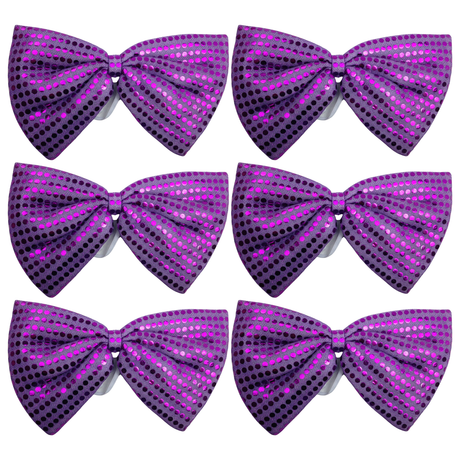 6x Purple Large Sequin Polka Dots Bow Tie Bulk Pack - Fancy Dress Costume Party